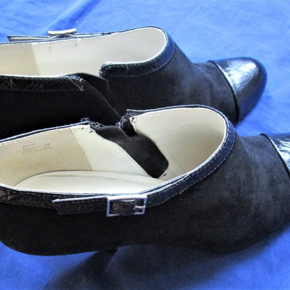 CALVIN KLEIN HIGH HEEL SUEDE BOOTIES w/LEATHER TRIM - Picture 2 of 11